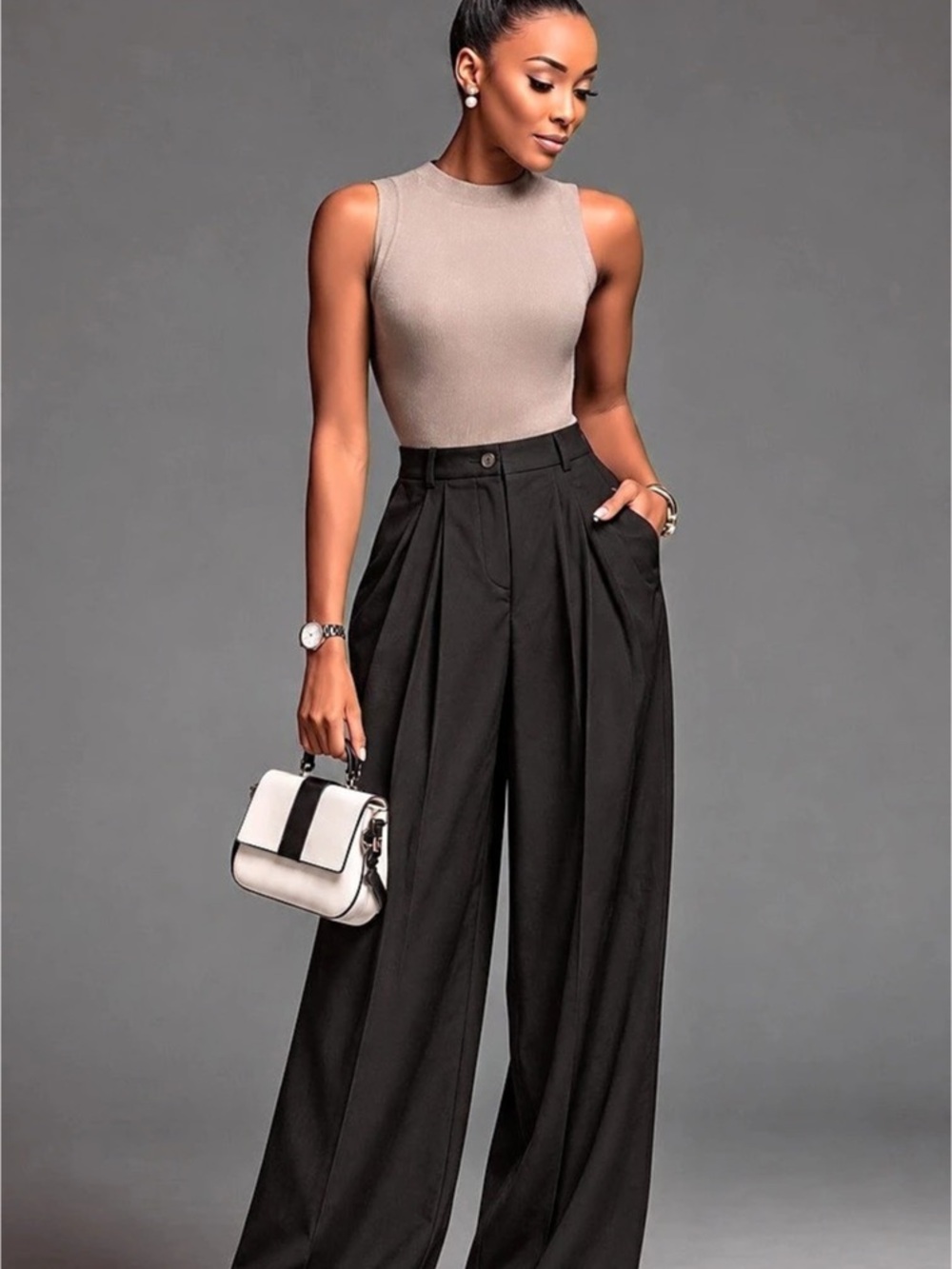 ABERCROMBIE & FITCH BLACK EXTRA WIDE-LEG CUFFED TROUSERS – SIZE LARGE